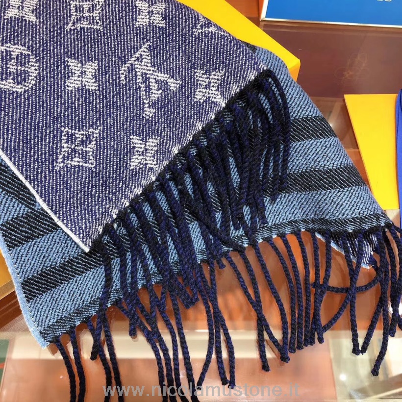 Originální Kvalita Louis Vuitton Switch Městský Vlněný šátek 190cm Podzim/zima 2019 Kolekce M70935 Tmavě Modrá/šedá/modrá