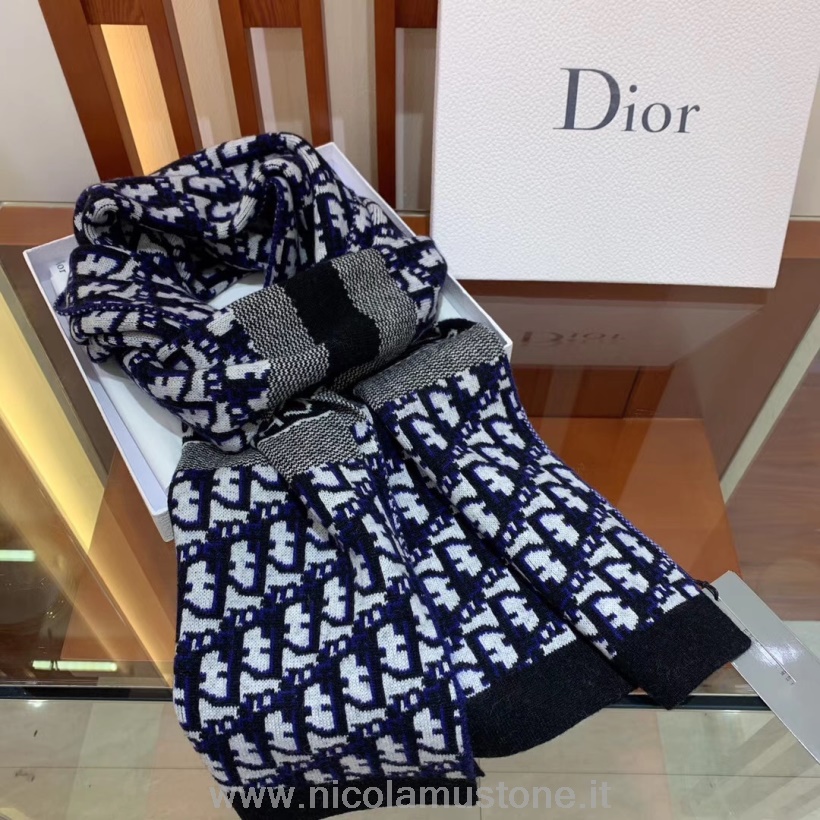 Originální Kvalitní Christian Dior Vlněný šátek 200cm Podzim/zima 2019 Kolekce Modrá