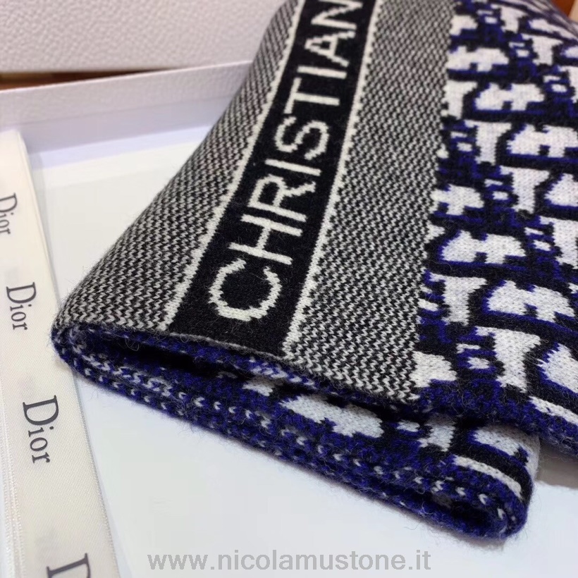 Originální Kvalitní Christian Dior Vlněný šátek 200cm Podzim/zima 2019 Kolekce Modrá