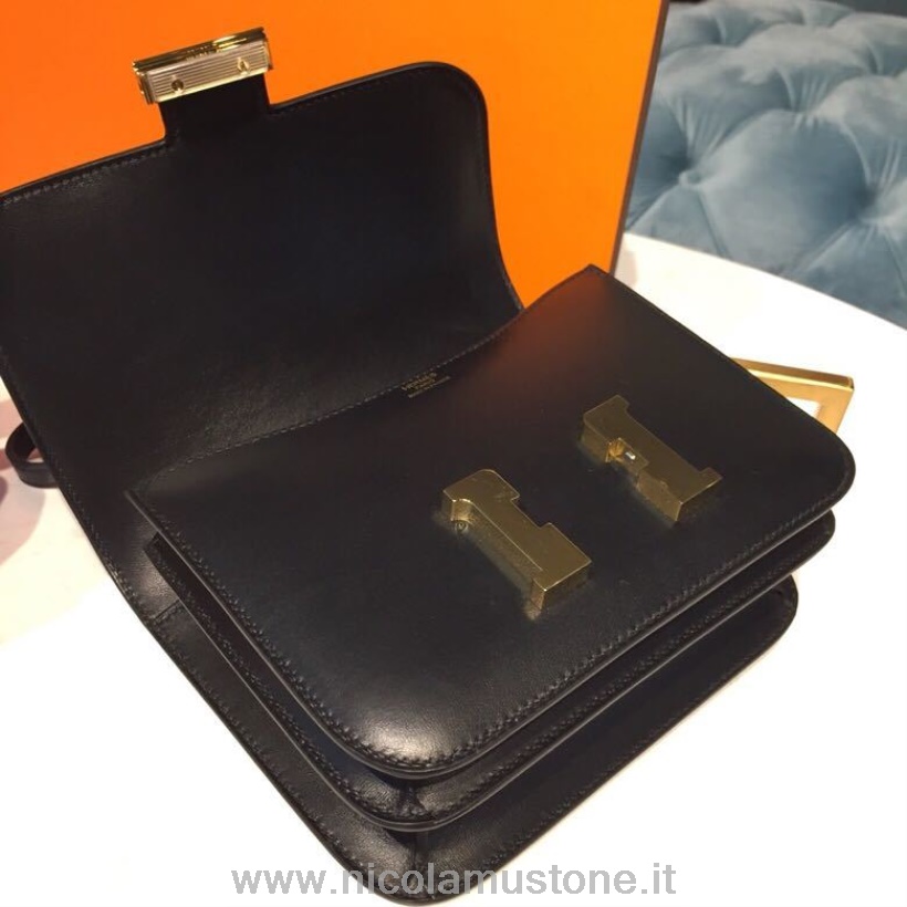 Originální Kvalitní Taška Hermes Constance Box Teletina Ručně šitá Zlatý Hardware Noir Ck89