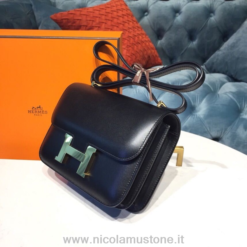 Originální Kvalitní Taška Hermes Constance Box Teletina Ručně šitá Zlatý Hardware Noir Ck89