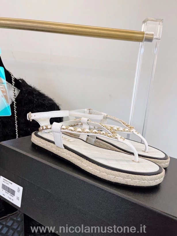 Originální Kvalitní Chanel Páskové Espadrilkové Sandály Jehněčí Kůže Kolekce Jaro/léto 2021 Bílá