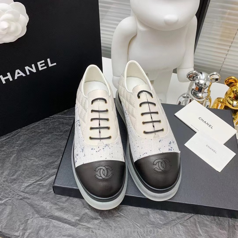 Originální Kvalitní Chanel šněrovací Platforma Popínavé Rostliny Jehněčí Kůže Kolekce Podzim/zima 2021 Bílá/černá