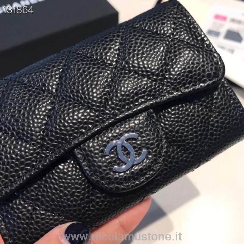 Originální Kvalitní Držák Na Karty Chanel Peněženka 16cm Stříbrný Hardware Kaviár Kůže Kolekce Podzim/zima 2020 černá