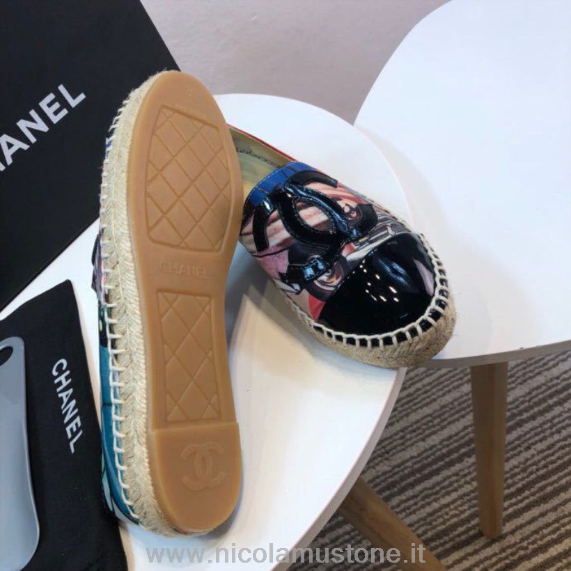 Originální Kvalita Chanel Cuba Print Espadrilky Cruise 2017 Kolekce černá/multi