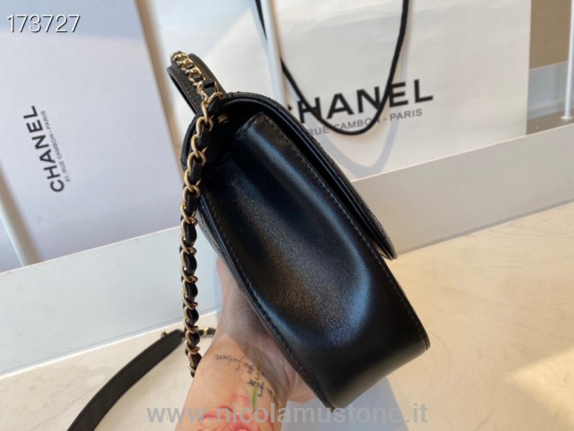 Originální Kvalitní Taška S Klopou Chanel 24cm As0970 Jehněčí Kůže Lak Hardware Cruise 2021 Sezónní Kolekce černá