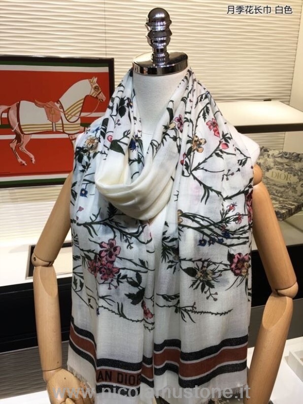 Originální Kvalita Christian Dior Rosa Mutabilis Květinový šátek šátek 200cm Kolekce Podzim/zima 2020 Slonová Kost