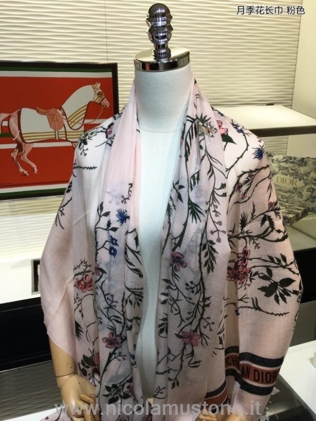 Originální Kvalita Christian Dior Rosa Mutabilis Květinový šátek šátek 200cm Kolekce Podzim/zima 2020 Světle Růžová