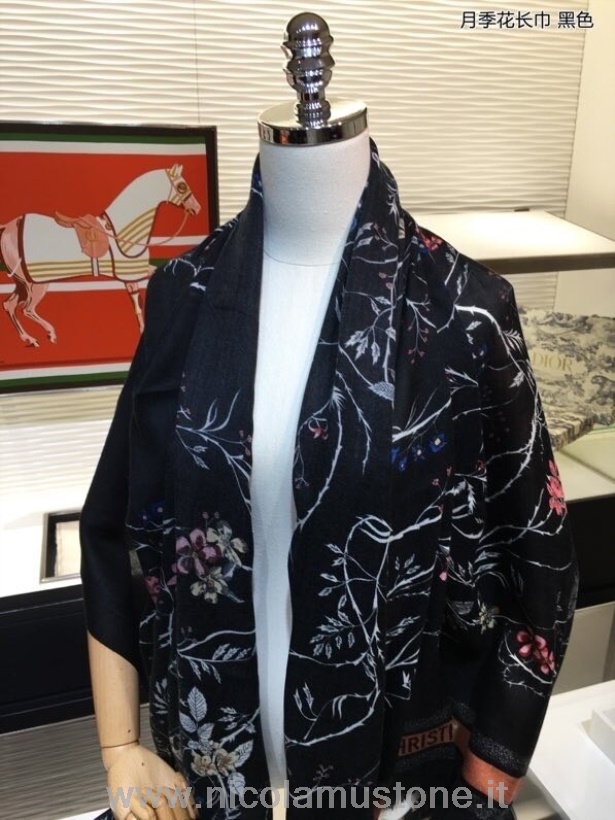 Originální Kvalita Christian Dior Rosa Mutabilis Květinový šátek šátek 200cm Kolekce Podzim/zima 2020 černá