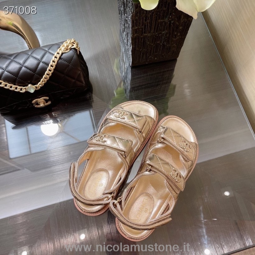 Originální Kvalitní Chanel Tkané Cc Sandály Na Suchý Zip Telecí Kůže Kolekce Jaro/léto 2021 Měď