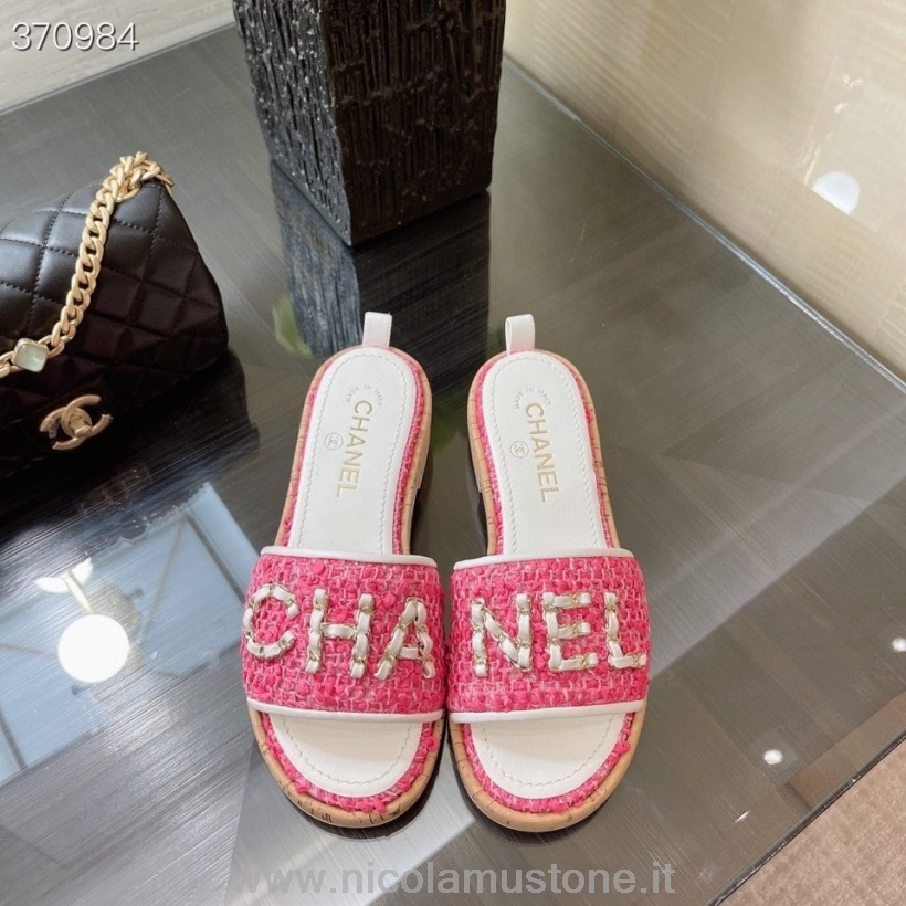 Originální Kvalitní Chanel Tkané Sandály Tvíd/jehněčí Kůže Kolekce Jaro/léto 2021 Růžová