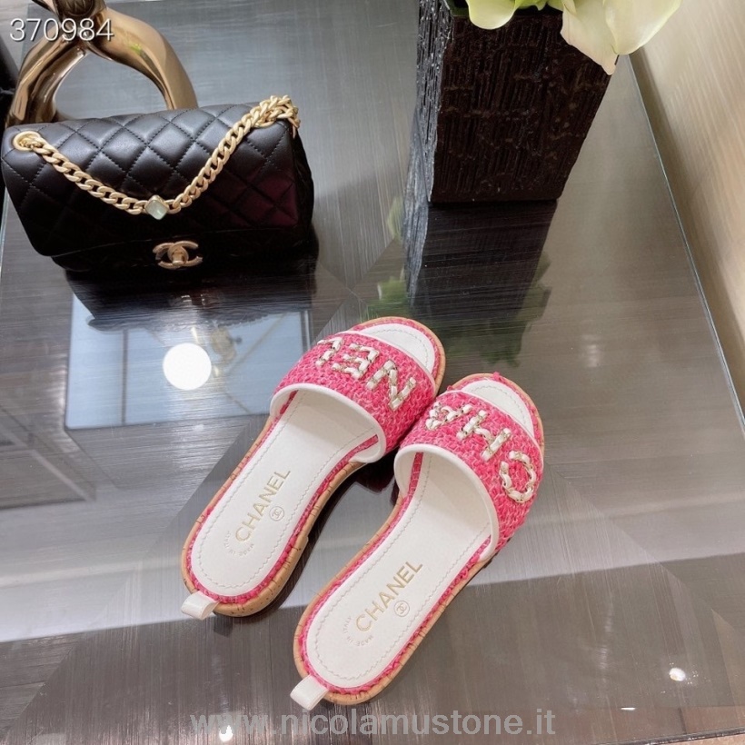 Originální Kvalitní Chanel Tkané Sandály Tvíd/jehněčí Kůže Kolekce Jaro/léto 2021 Růžová