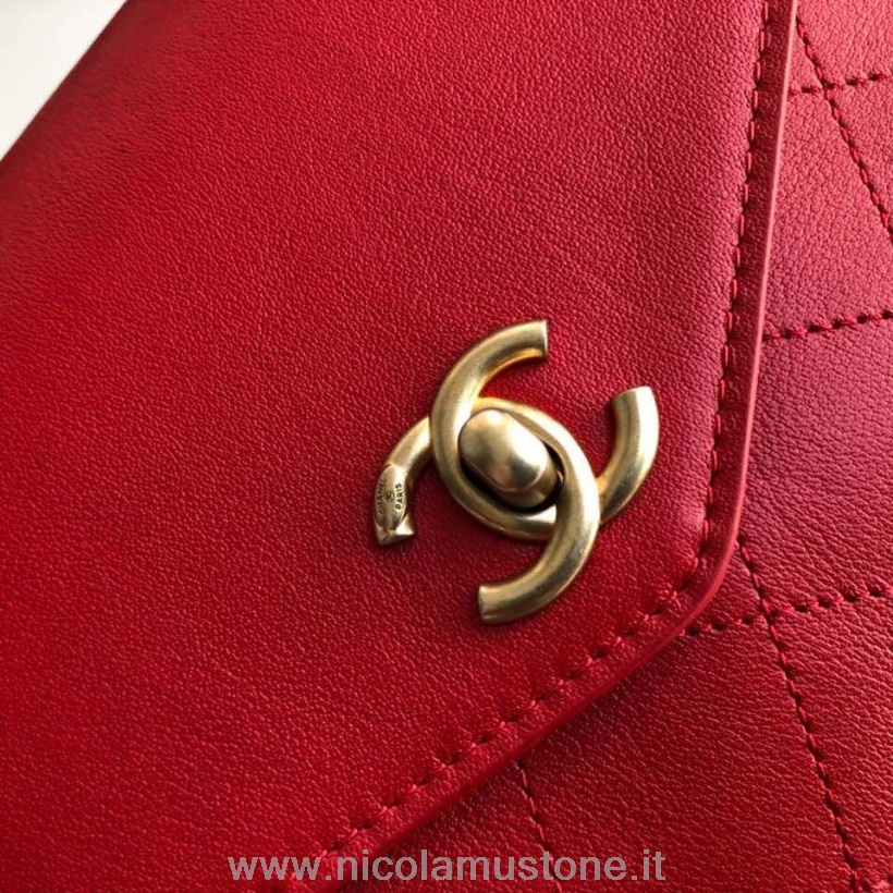 Originální Kvalitní Chanel Psaníčko Taška Přes Rameno 24cm Teletina Kůže Zlatá Hardware Podzim/zima 2019 Akt 1 Kolekce červená