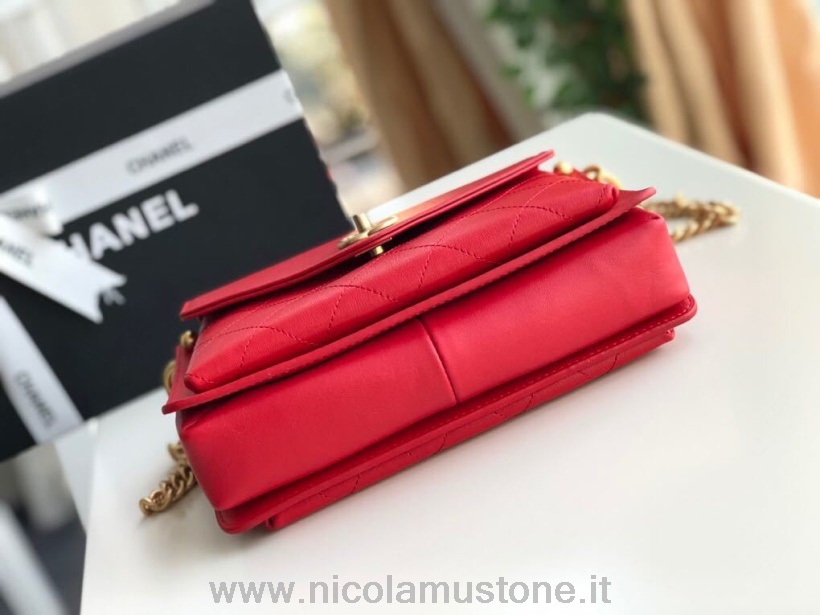 Originální Kvalitní Chanel Psaníčko Taška Přes Rameno 24cm Teletina Kůže Zlatá Hardware Podzim/zima 2019 Akt 1 Kolekce červená