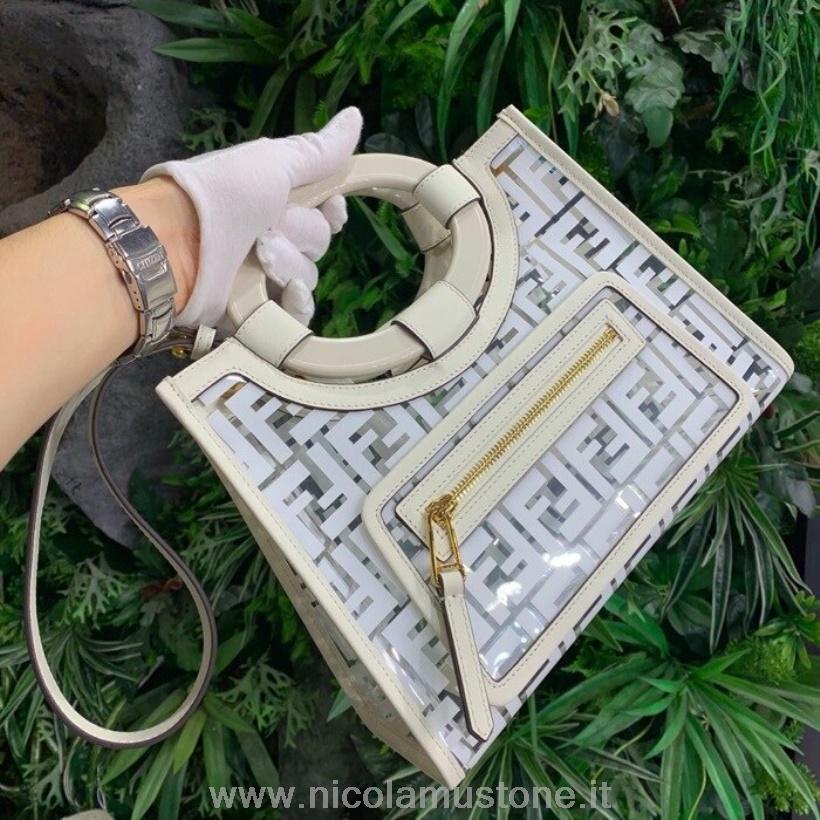 Originální Kvalita Fendi Ff Pu Embosované Logo Runaway Shopper Bag 28cm Teletina Kůže Kolekce Jaro/léto 2019 Bílá