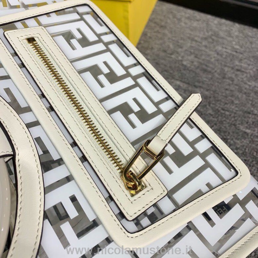 Originální Kvalita Fendi Ff Pu Embosované Logo Runaway Shopper Bag 28cm Teletina Kůže Kolekce Jaro/léto 2019 Bílá