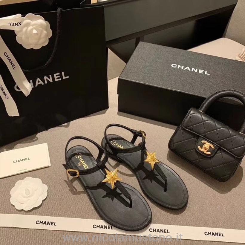 Originální Kvalita Chanel Star Cc Logo Tanga Sandály Teletina Kůže Jaro/léto 2020 Akt 1 Kolekce černá