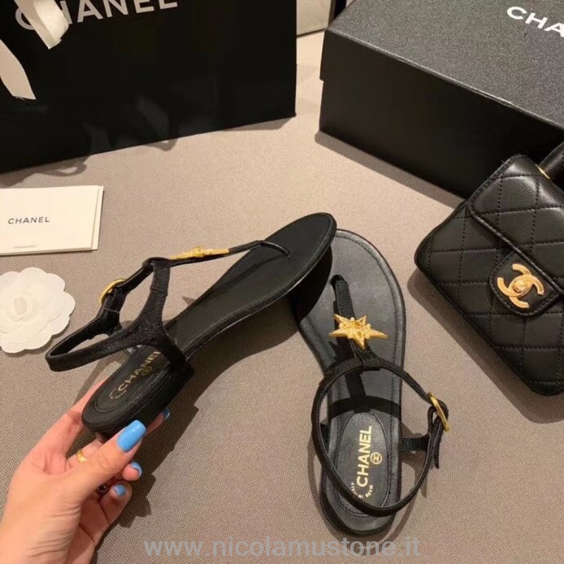 Originální Kvalita Chanel Star Cc Logo Tanga Sandály Teletina Kůže Jaro/léto 2020 Akt 1 Kolekce černá