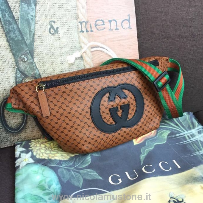 Originální Kvalita Gucci Dapper Dan Gg Logo Taška Na Pas 40cm 536416 Teletina Kůže Cruise 2019 Kolekce Hnědá
