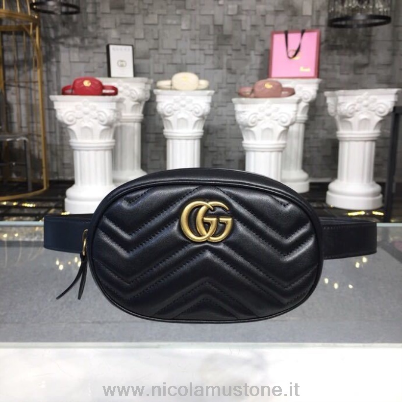 Originální Kvalita Gucci Gg Marmont Matelasse Fanny Pack Taška Na Opasek 18cm 476434 Teletina Kůže Kolekce Jaro/léto 2018 černá