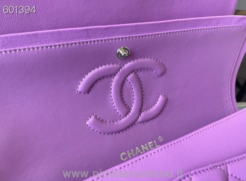 Originální Kvalitní Chanel Klasická Taška S Klopou 25cm Stříbrný Hardware Jehněčí Kůže Kolekce Jaro/léto 2021 Fialová
