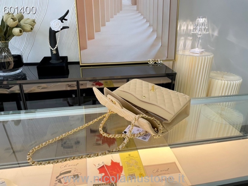 Originální Kvalitní Chanel Klasická Taška S Klopou 25cm Zlatý Hardware Jehněčí Kůže Kolekce Jaro/léto 2021 Béžová