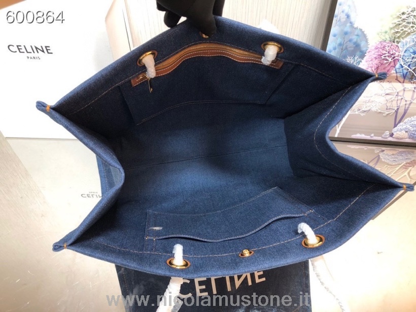 Originální Kvalitní Džínová Taška Celine Cabas 45cm Teletina Kůže Kolekce Podzim/zima 2021 Modrá