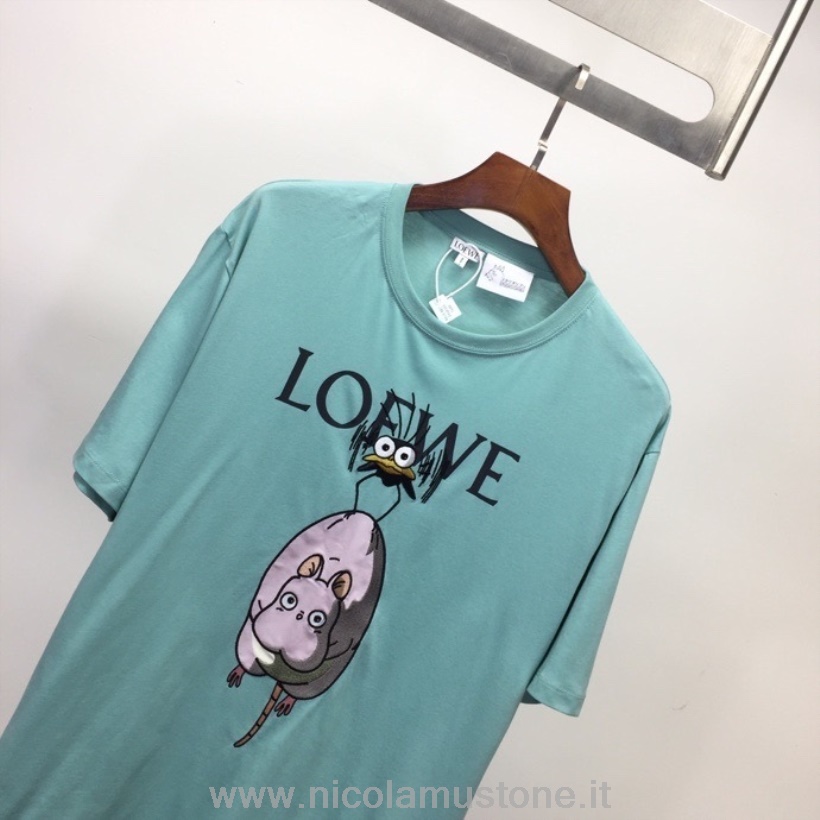 Originální Kvalita Loewe Yu Bird T Tričko S Krátkým Rukávem Kolekce Jaro/léto 2022 Mátově Modrá