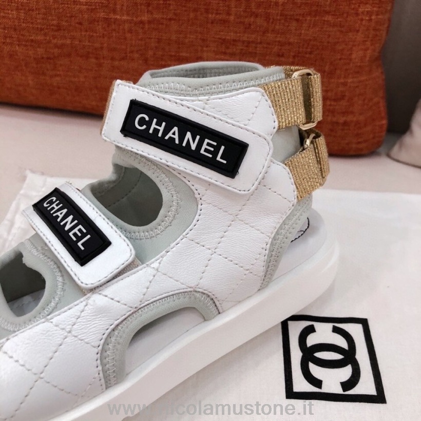 Originální Kvalitní Chanel Pásek Na Suchý Zip Gladiátor Sandály Jehněčí Kůže Kolekce Jaro/léto 2021 Bílá