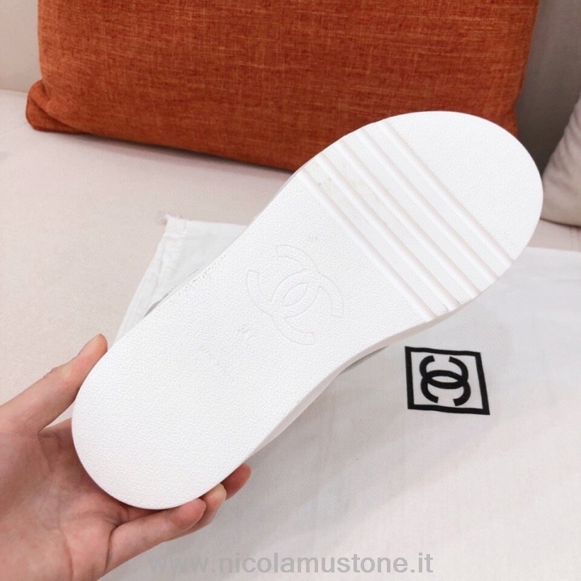 Originální Kvalitní Chanel Pásek Na Suchý Zip Gladiátor Sandály Jehněčí Kůže Kolekce Jaro/léto 2021 Bílá