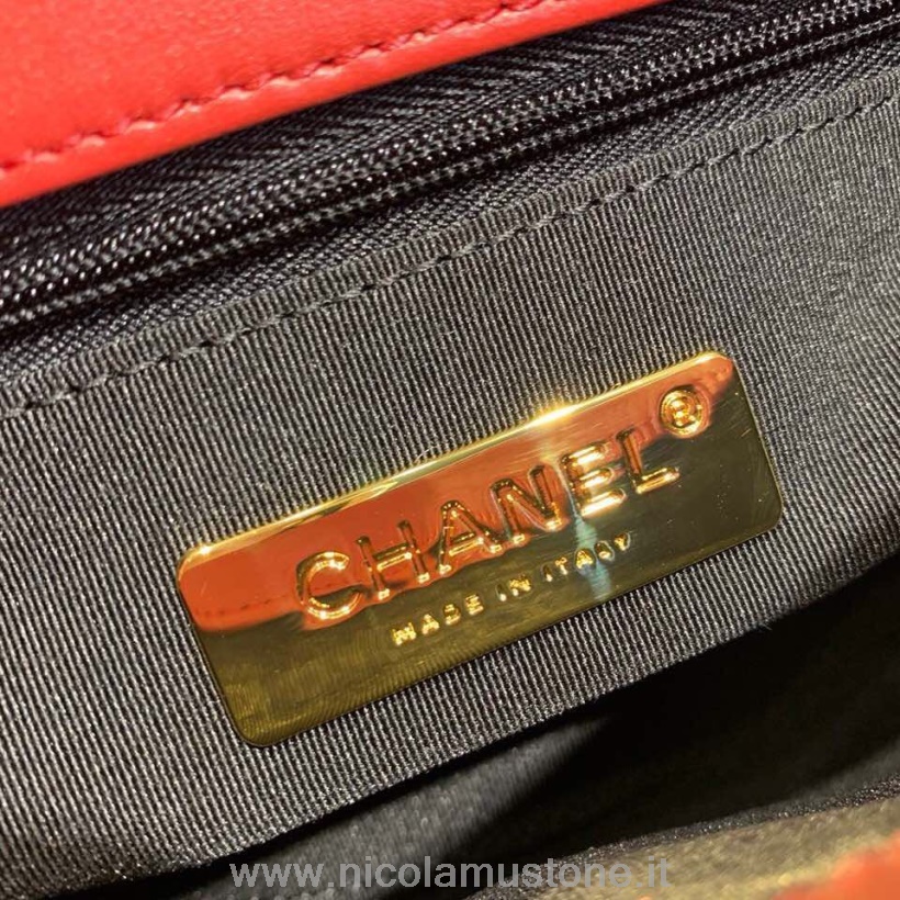 Originální Kvalitní Kabelka Na řetízek Chanel 20cm Zlaté Kování Jehněčí Kůže Kolekce Podzim/zima 2019 červená