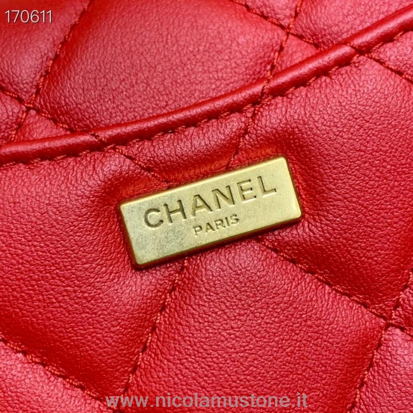 Originální Kvalita Logo Chanel řetízek Zdobený Klopou Taška 15cm Jehněčí Kůže Zlatá Kování Kolekce Podzim/zima 2020 červená