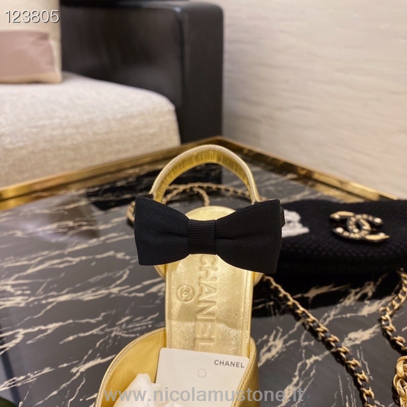 Originální Kvalitní Chanel Bow Mary Jane Lodičky Jehněčí Kůže Kolekce Jaro/léto 2021 Zlatá/černá