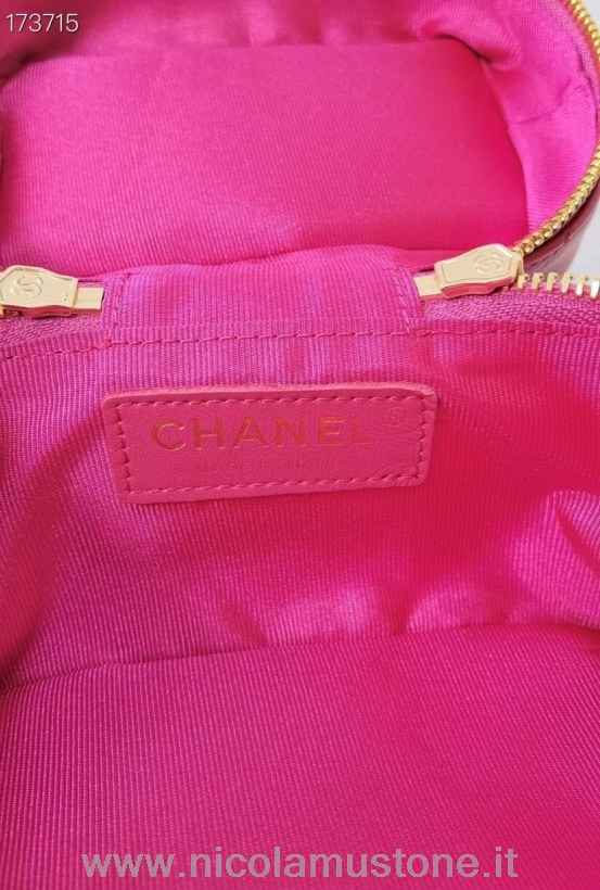 Originální Kvalitní Chanel Miniaturní Toaletní Pouzdro Taška 14cm Jehněčí Kůže Zlaté Hardware Kolekce Jaro/léto 2021 Sytě Růžová