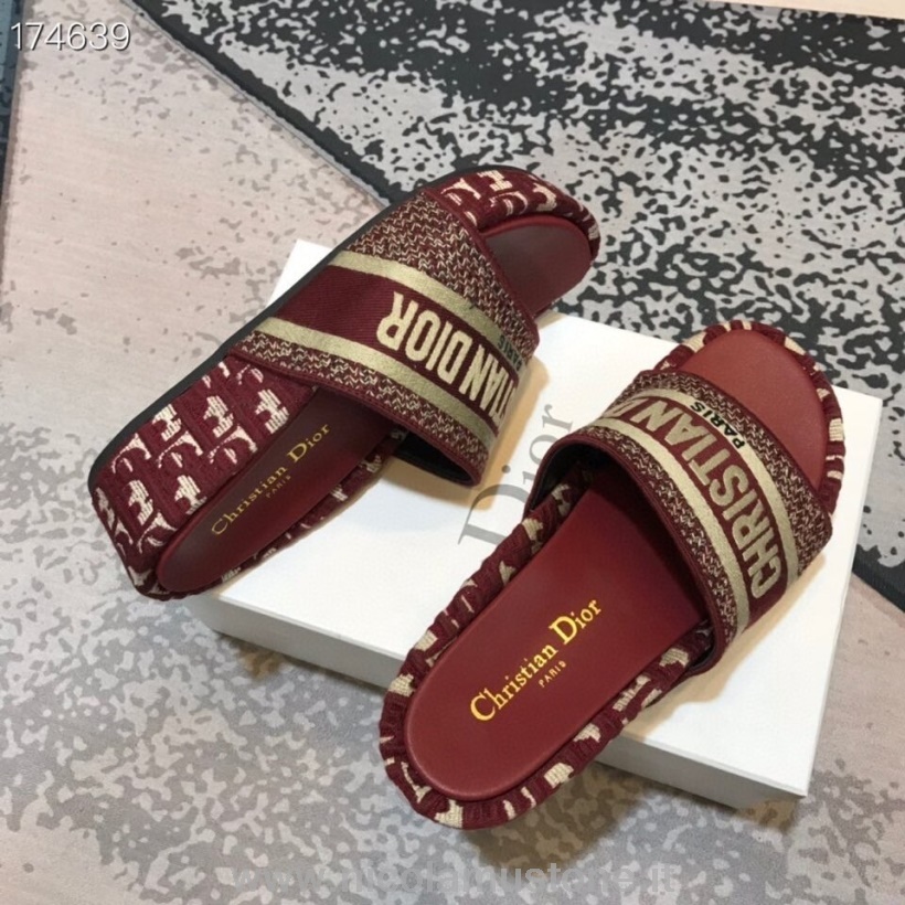 Originální Kvalita Christian Dior D-way šikmé Vyšívané Sandály Na Platformě Teletina Kůže Jaro/léto 2021 Kolekce Vínová