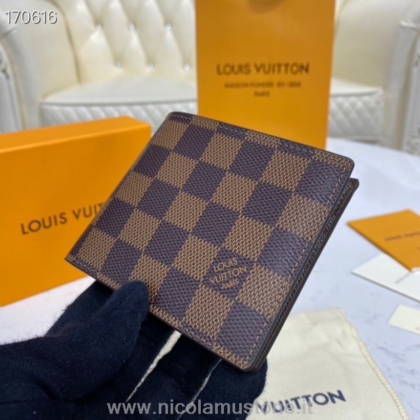 Originální Kvalita Louis Vuitton štíhlá Id Peněženka 12cm Damier Ebene Plátno Kolekce Jaro/léto 2020 N64002 Hnědá