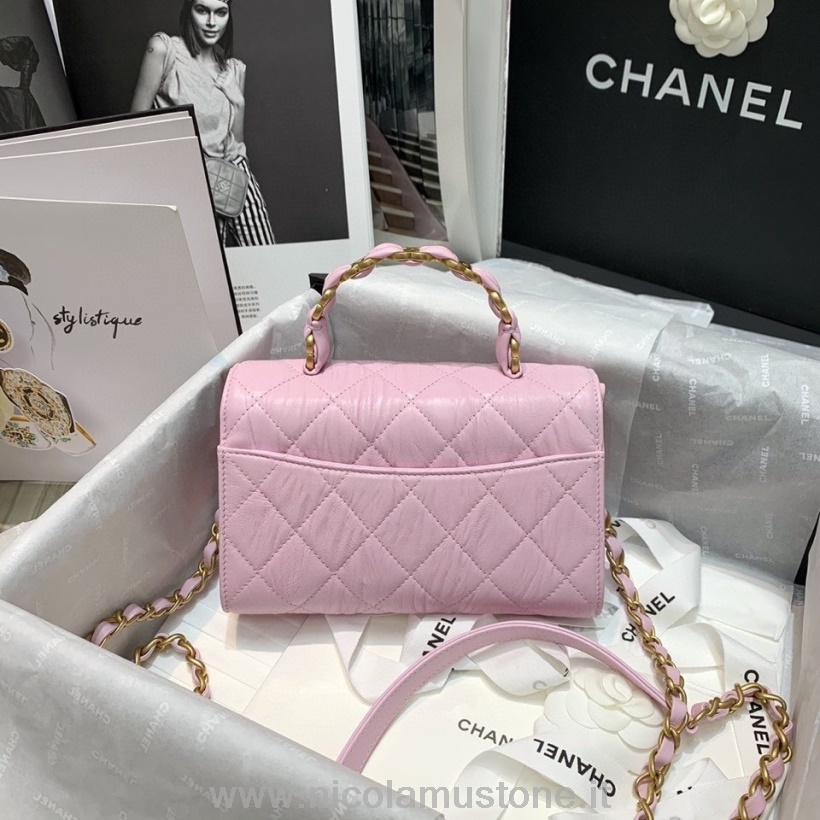 Originální Kvalitní Chanel Cc Kožená Balená Taška Na Rukojeť 20cm As2477 Jehněčí Kůže Zlatá Kování Kolekce Jaro/léto 2021 Světle Růžová