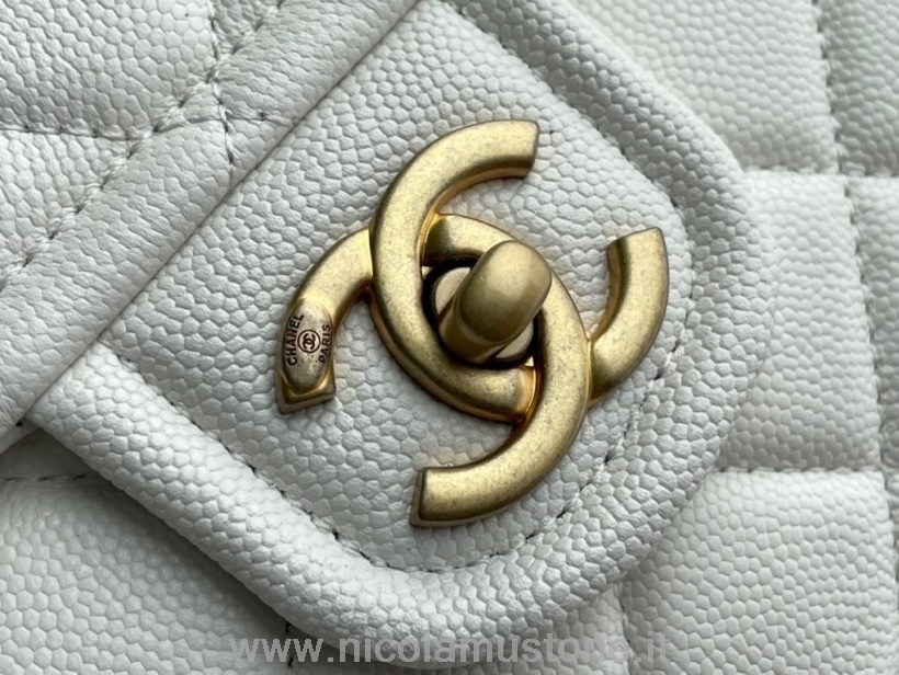 Originální Kvalitní Kabelka S Chlopní Chanel 30cm Zrnitá Teletina Kůže Zlaté Kování Kolekce Jaro/léto 2021 Bílá