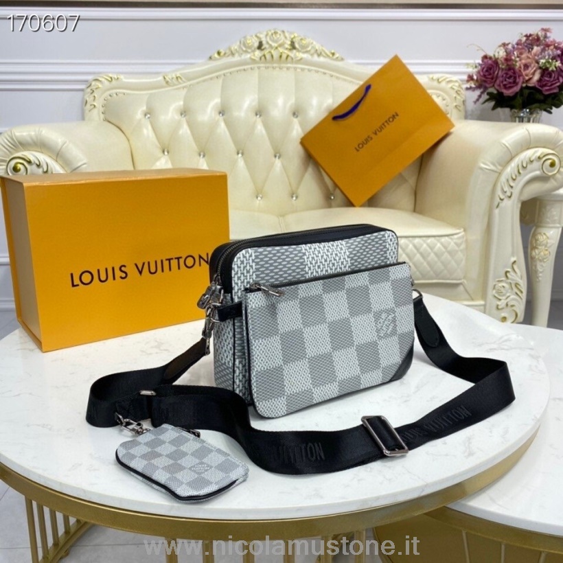 Originální Kvalitní Louis Vuitton Trio Messenger Bag 25cm Obří Damier Grafitové Plátno Kolekce Podzim/zima 2020 N50017 šedá
