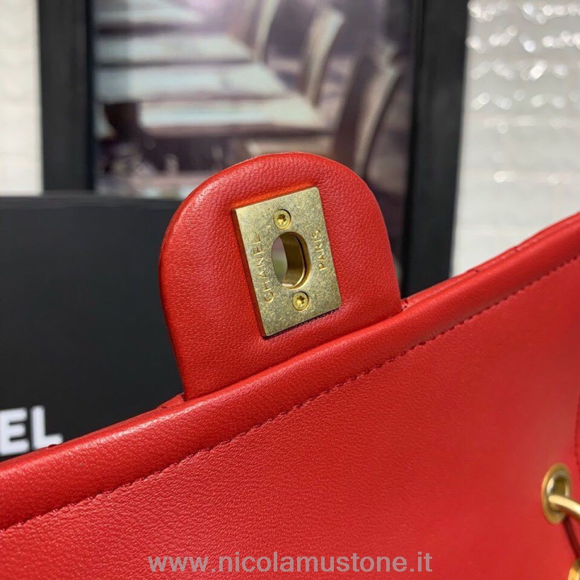 Originální Kvalitní Kožený řetízek Chanel Kabelka 20cm Zlatý Hardware Jehněčí Kůže Kolekce Podzim/zima 2019 červená