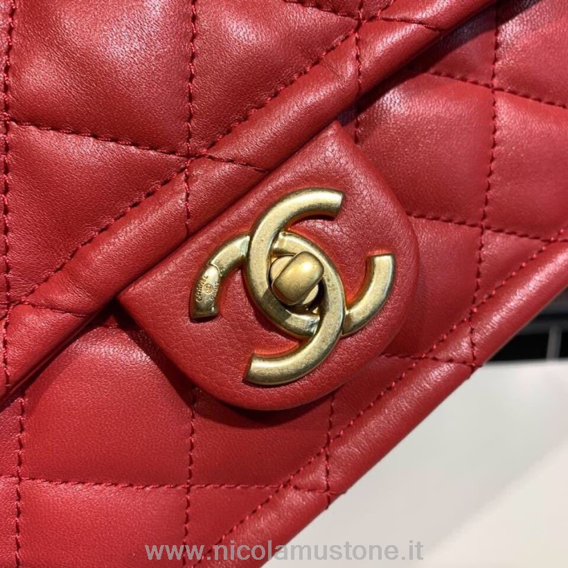 Originální Kvalitní Kožený řetízek Chanel Kabelka 20cm Zlatý Hardware Jehněčí Kůže Kolekce Podzim/zima 2019 červená