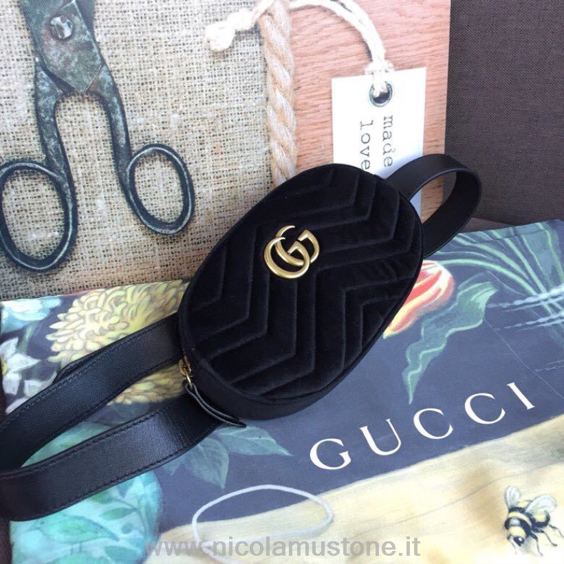 Originální Kvalita Gucci Gg Marmont Matelasse Sametová Taška Přes Pas 18cm 476434 Kolekce Jaro/léto 2019 černá
