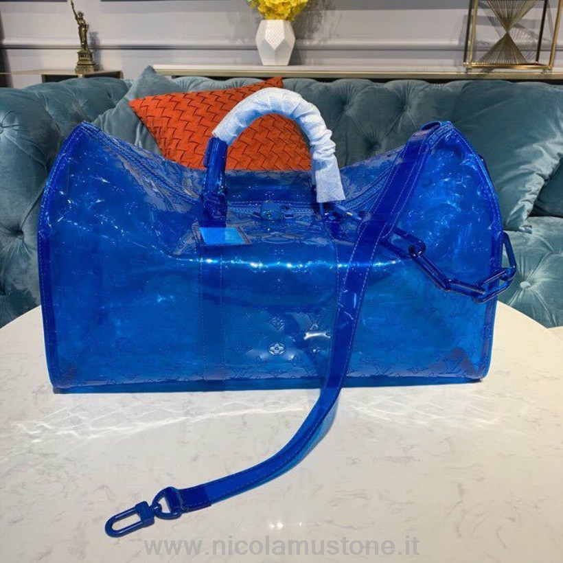 Originální Kvalita Louis Vuitton Keepall 50 Transparentní Embosovaný Monogram Pvc Plátno Jaro Léto 2019 Kolekce M53272 Modrá