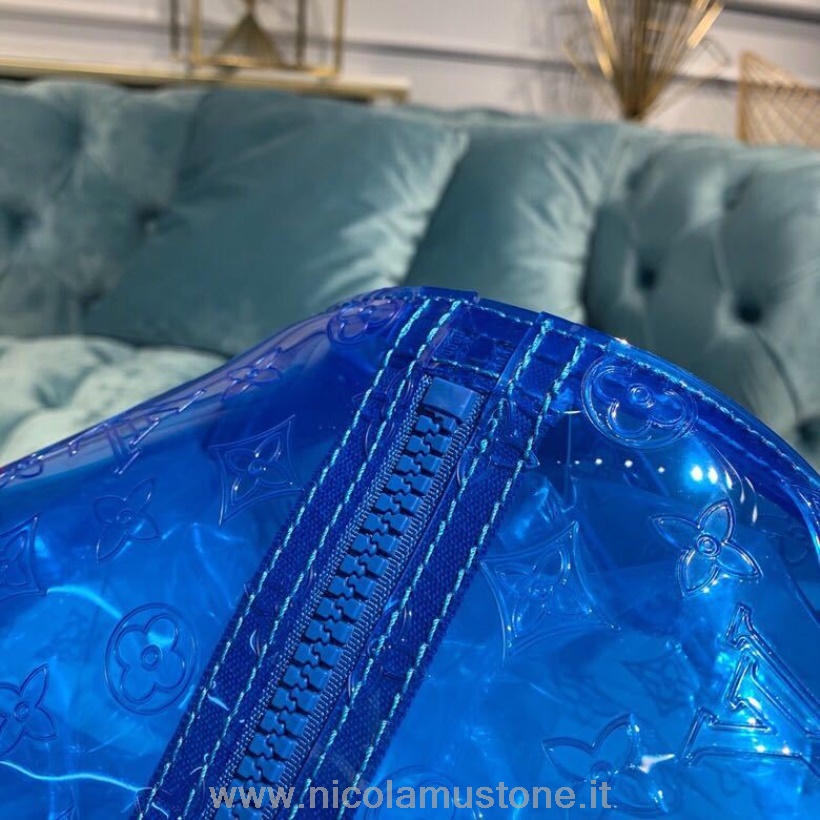 Originální Kvalita Louis Vuitton Keepall 50 Transparentní Embosovaný Monogram Pvc Plátno Jaro Léto 2019 Kolekce M53272 Modrá