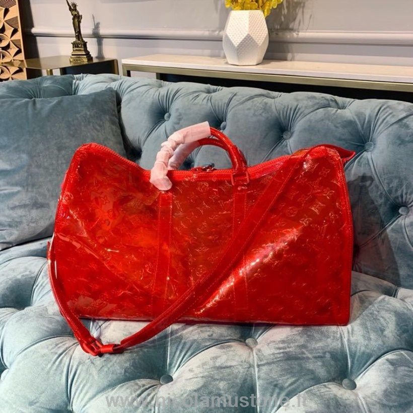 Originální Kvalita Louis Vuitton Keepall 50 Transparentní Embosovaný Monogram Pvc Plátno Jaro Léto 2019 Kolekce M53274 červená