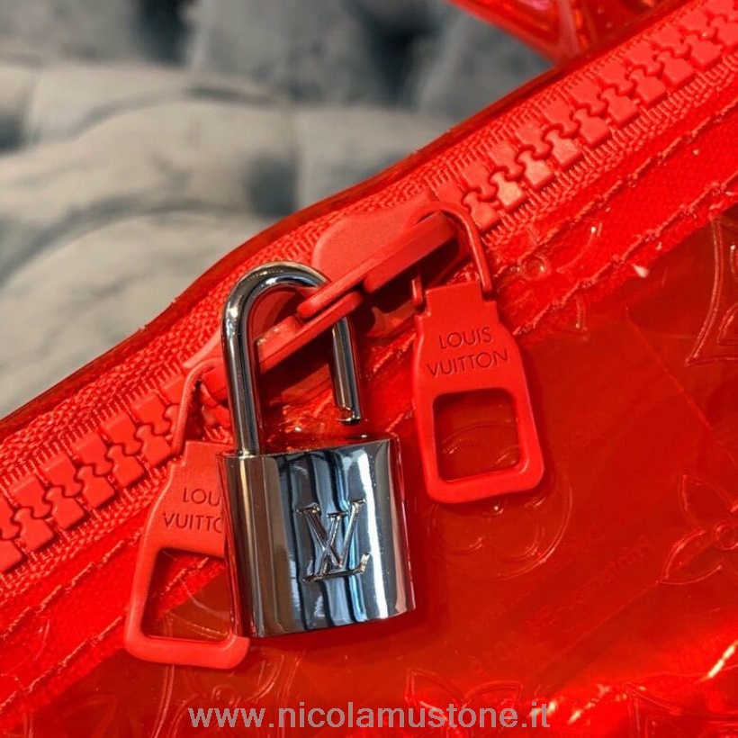 Originální Kvalita Louis Vuitton Keepall 50 Transparentní Embosovaný Monogram Pvc Plátno Jaro Léto 2019 Kolekce M53274 červená