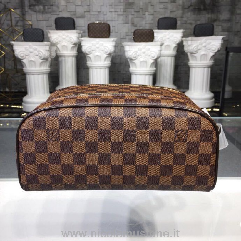 Originální Kvalita Louis Vuitton King Size Toaletní Taštička 28cm Damier Ebene Plátno Kolekce Jaro/léto 2019 N47527 Hnědá