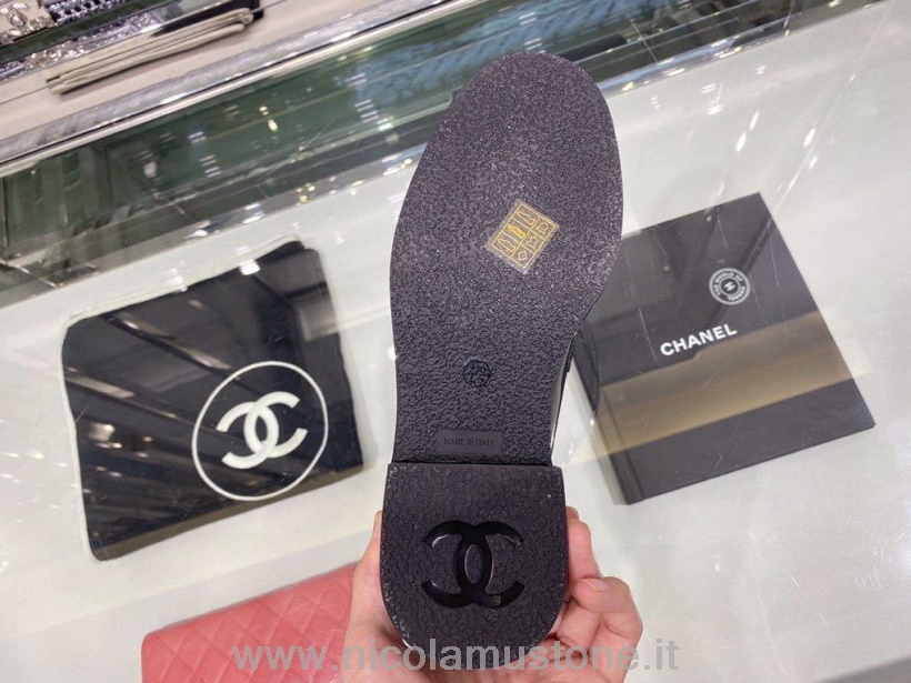 Originální Kvalitní Chanel řetízek Vyšívané Mokasíny Teletina Kůže Podzim/zima Kolekce 2019 černá