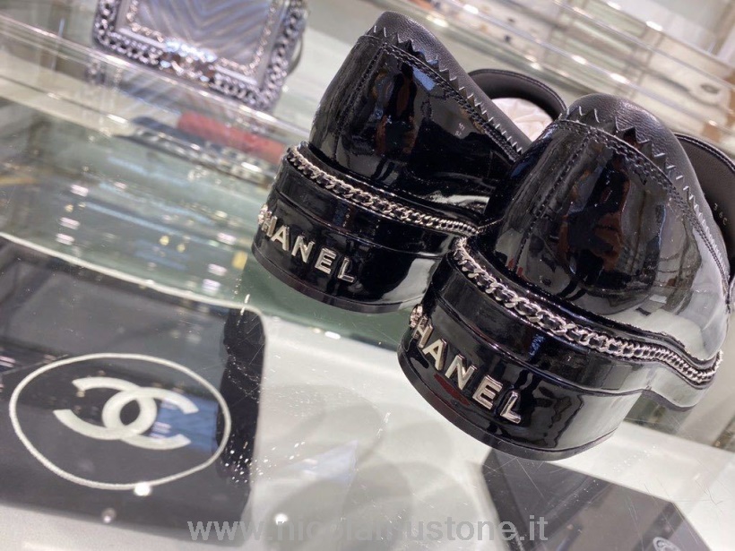 Originální Kvalitní Chanel řetízek Vyšívané Mokasíny Teletina Kůže Podzim/zima Kolekce 2019 černá