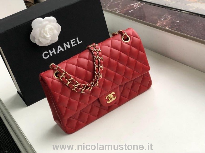 Originální Kvalitní Chanel Klasická Taška S Klopou 25cm Zlatý Hardware Jehněčí Kůže Kolekce Jaro/léto 2020 červená